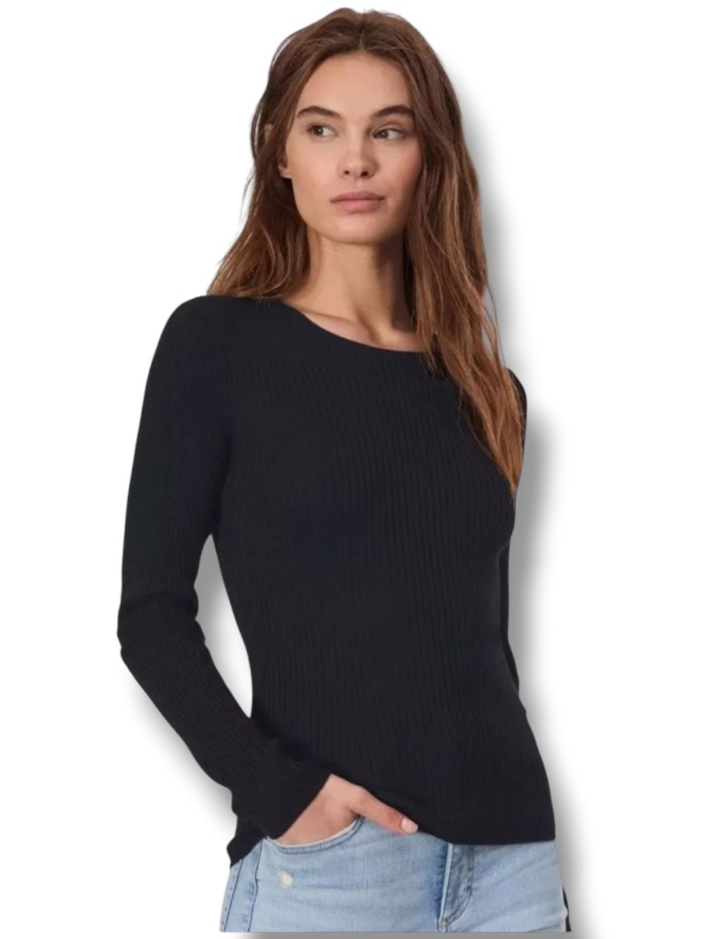 Merona Women’s Classic Black Ribbed Long Sleeve Top Sweater